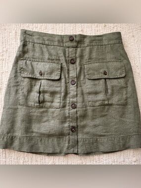 Nicole Miller New York Linen Olive Green Button Front Cargo Skort M